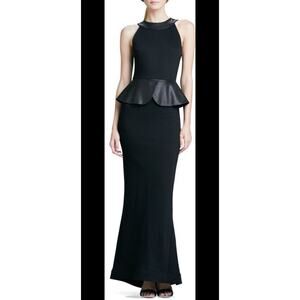 Alice & Olivia Black Maxi Silk Leather Peplum Dress M